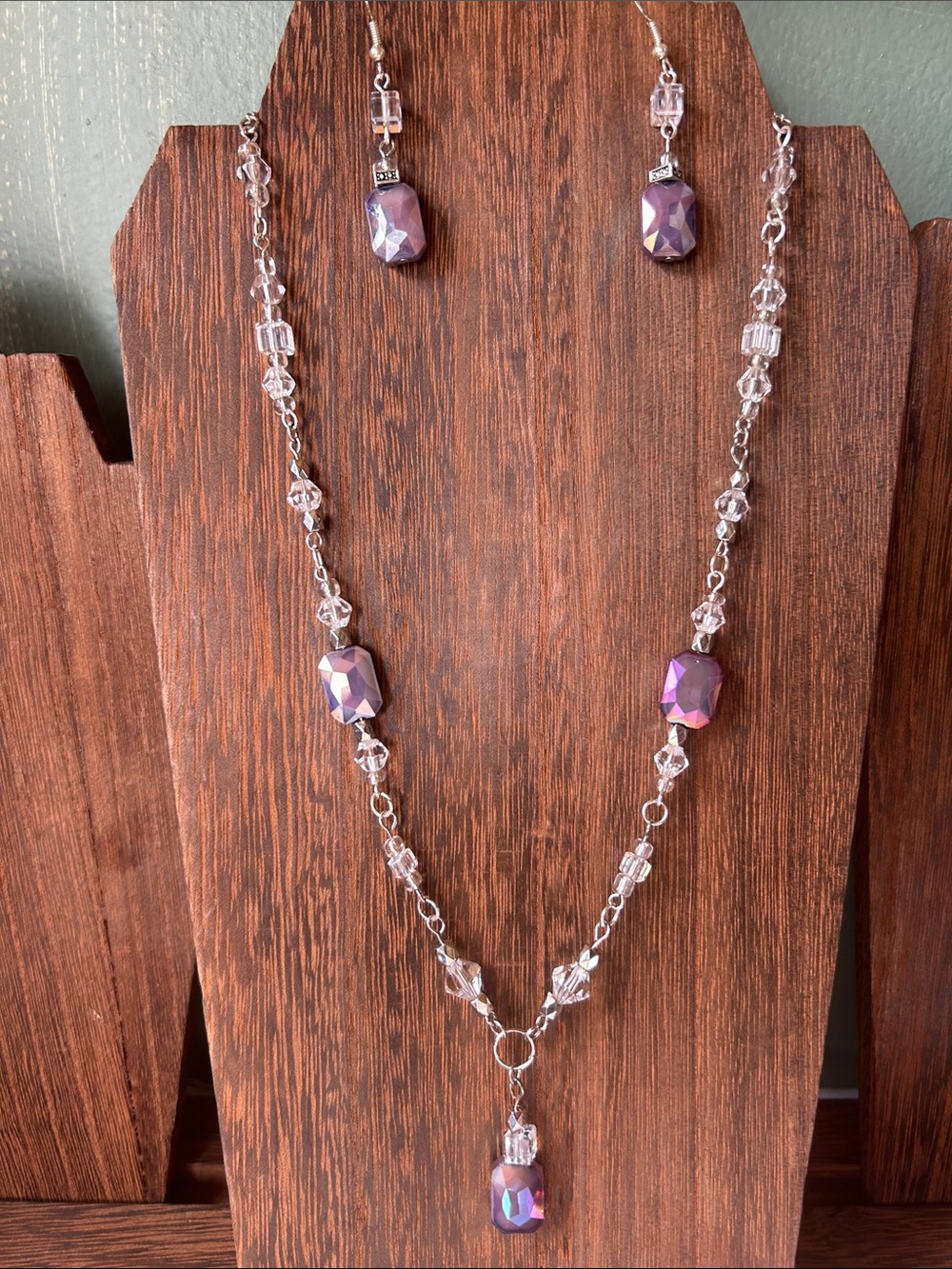Purple Crystal Bead Necklace and Earring Set